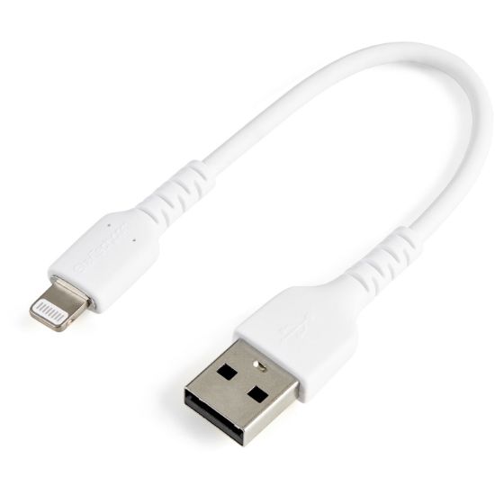 Image de StarTech.com Câble USB-A vers Lightning Blanc Robuste 15cm - Câble de Charge/Synchronisation de Type A vers Lightning en Fibre Aramide - iPad/iPhone 12 - Certifié Apple MFi (RUSBLTMM15CMW)