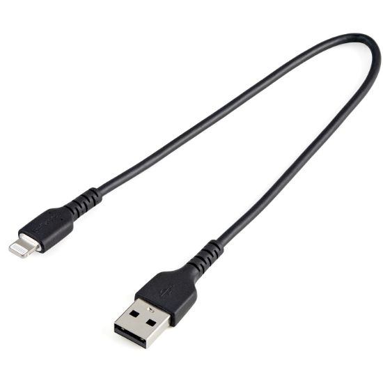 Image de StarTech.com Câble USB-A vers Lightning Noir Robuste 30cm - Câble de Charge/Synchronisation de Type A vers Lightning en Fibre Aramide - iPad/iPhone 12 - Certifié Apple MFi (RUSBLTMM30CMB)