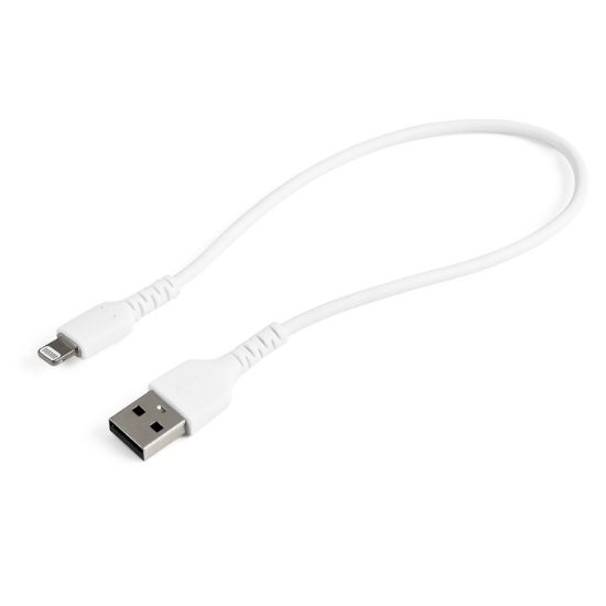 Image de StarTech.com Câble USB-A vers Lightning Blanc Robuste 30cm - Câble de Charge/Synchronisation de Type A vers Lightning en Fibre Aramide - iPad/iPhone 12 - Certifié Apple MFi (RUSBLTMM30CMW)
