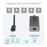 Image de StarTech.com Adaptateur USB C vers Mini DisplayPort - Dongle USB-C 4K 60Hz vers mDP - USB Type-C vers Écran Mini DP - Convertisseur Graphique - Compatible Thunderbolt 3 - Câble ... (CDP2MDPEC)