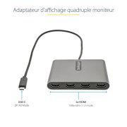 Image de StarTech.com Adaptateur USB C vers 4 HDMI - Carte Vidéo & Graphique Externe - Convertisseur USB Type-C vers Quadruple Écran HDMI - 1080p 60Hz - Dongle Multi Écran - Windows Uniq ... (USBC2HD4)
