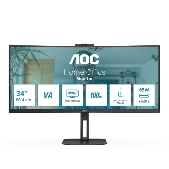 Image de AOC V5 CU34V5CW écran plat de PC 86,4 cm (34") 3440 x 1440 pixels Wide Quad HD LED Noir (CU34V5CW/BK)