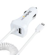 Image de StarTech.com Chargeur Voiture Lightning avec Câble Spiralé - Chargeur Iphone 1m - Double Chargeur USB pour Telephones et Tablettes pour la Voiture - Chargeur Auto Blanc de 1 ... (USBLT2PCARW2)