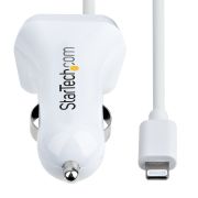 Image de StarTech.com Chargeur Voiture Lightning avec Câble Spiralé - Chargeur Iphone 1m - Double Chargeur USB pour Telephones et Tablettes pour la Voiture - Chargeur Auto Blanc de 1 ... (USBLT2PCARW2)