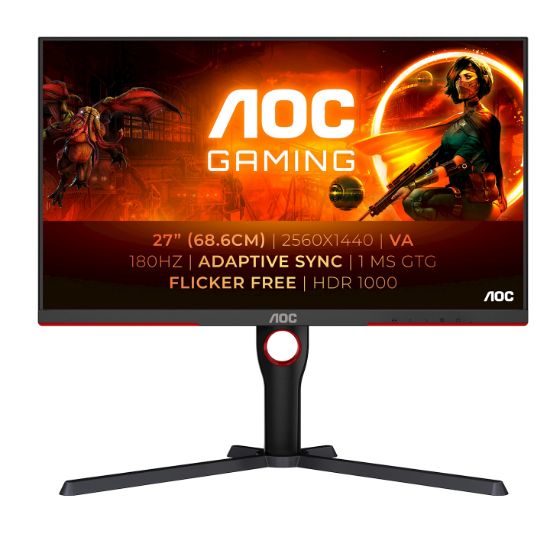 Image de AOC G3 écran plat de PC 68,6 cm (27") 2560 x 1440 pixels 2K Ultra HD LED Noir, Rouge (Q27G3XMN/BK)
