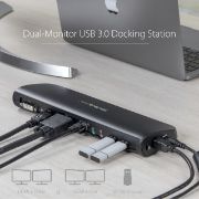 Image de StarTech.com Station d'Accueil pour Ordinateur Portable USB 3.0 à Double Écran avec HDMI/DVI/VGA, Hub USB-A 3x, GbE, Audio, Docking Station Universelle Type-A pour Windows/m ... (USB3SDOCKHDV)