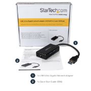 Image de StarTech.com Adaptateur réseau USB 3.0 vers Gigabit Ethernet avec hub USB 3.0 à 2 ports (USB31000S2H)