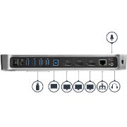 Image de StarTech.com Station d'Accueil USB 3.0 à 3 Écrans avec 2x 4K DisplayPort et HDMI - Hub USB-A à 5 Ports (1x Fast-Charge), Audio 3,5 mm, GbE - Docking Station Universelle USB ... (USB3DOCKH2DP)