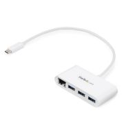 Image de StarTech.com Hub USB-C à 3 ports avec Gigabit Ethernet - USB 3.0 (5Gbps) - USB-C vers 3x USB-A - Blanc (HB30C3A1GEA)