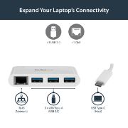 Image de StarTech.com Hub USB-C à 3 ports avec Gigabit Ethernet - USB 3.0 (5Gbps) - USB-C vers 3x USB-A - Blanc (HB30C3A1GEA)