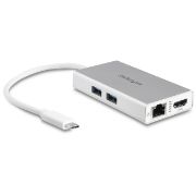Image de StarTech.com Adaptateur multiport USB-C pour ordinateur portable - Power Delivery - HDMI 4K - GbE - USB 3.0 - Argent et blanc (DKT30CHPDW)