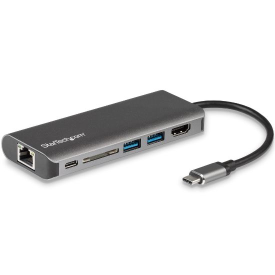 Image de StarTech.com Adaptateur Multiport USB C, Station d'Accueil USB-C Portable vers HDMI 4K, Hub USB 3.0 2 pts, SD/SDHC, GbE, 60W PD Pass-Through - USB Type-C/Thunderbolt 3 - REMP ... (DKT30CSDHPD)