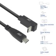 Image de ACT Câble USB 3.0 10 Gbit/s 60 W USB Type-C (droit) vers USB Type-C (coudé vers le haut/bas), 1 mètre (AC7471)