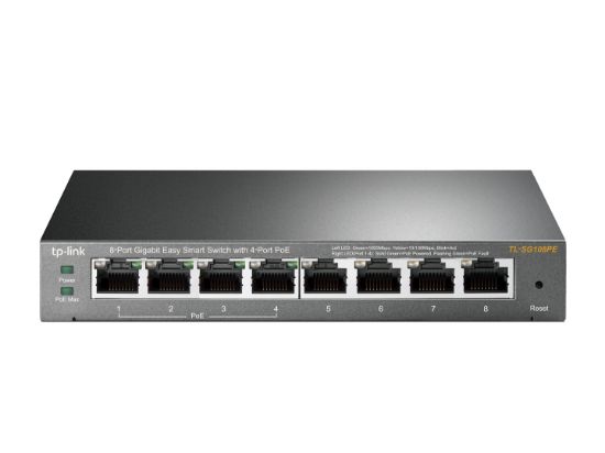 Image de TP-Link TL-SG108PE Géré L2 Gigabit Ethernet (10/100/1000) Connexion Ethernet, supportant l'alimentation via ce port (PoE) Noir (TL-SG108PE V2)