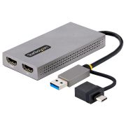 Image de StarTech.com Adaptateur USB vers Double HDMI - USB A/C vers 2 Écrans HDMI (1x 4K30Hz, 1x 1080p) - Dongle Intégré USB-A vers C, Câble de 11cm - Adaptateur USB 3.0 vers HDMI ... (107B-USB-HDMI)