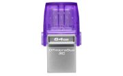 Image de Kingston Technology DataTraveler 64 Go microDuo 3C 200 Mo/s dual USB-A + USB-C (DTDUO3CG3/64GB)