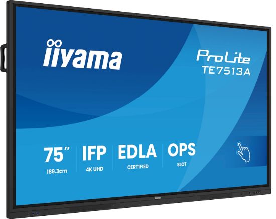 Image de iiyama Écran d'affichage dynamique Écran plat interactif 190,5 cm (75") Wifi 500 cd/m² 4K Ultra HD Noir Écran tactile Intégré dans le processeur Android 18/7 (TE7513A-B1AG)