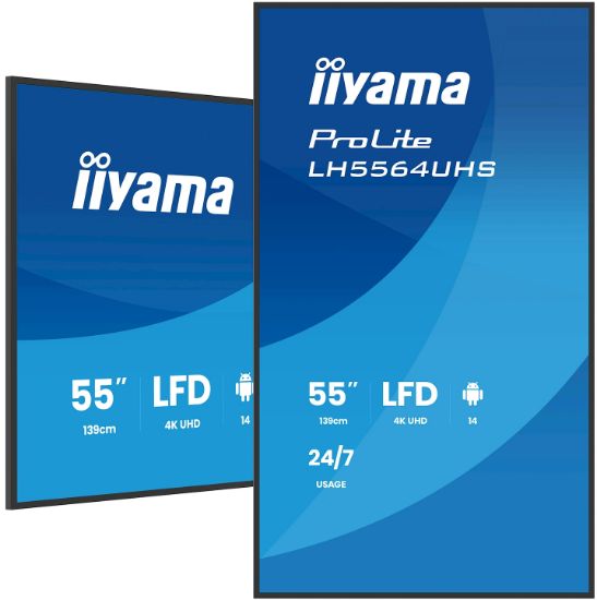 Image de iiyama Écran d'affichage dynamique Écran plat de signalisation numérique 139,7 cm (55") Wifi 500 cd/m² 4K Ultra HD Noir Intégré dans le processeur Android 24/7 (LH5564UHS-B1AG)