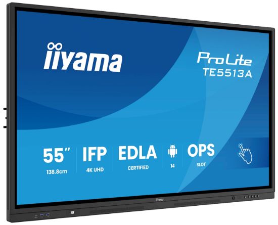 Image de iiyama Écran d'affichage dynamique Écran plat interactif 138,7 cm (54.6") Wifi 500 cd/m² 4K Ultra HD Noir Écran tactile Intégré dans le processeur Android 18/7 (TE5513A-B1AG)