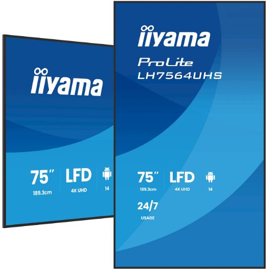 Image de iiyama Écran d'affichage dynamique Écran plat de signalisation numérique 190,5 cm (75") Wifi 500 cd/m² 4K Ultra HD Noir Intégré dans le processeur Android 24/7 (LH7564UHS-B1AG)