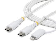 Image de StarTech.com Câble de Recharge USB-C Robuste 2 en 1 de 2m avec Adaptateur Lightning, 30W/60W (3A), Certifié Apple MFi, Câble de Recharge USB-C Tressé pour iPhone/iPad/An ... (2M-U2-LNTC-CABLE)