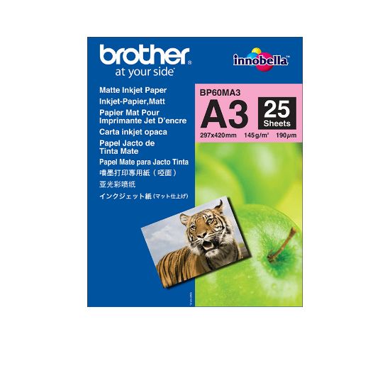 Image de Brother Inkjet Paper papier jet d'encre A3 (297x420 mm) Mat 25 feuilles Blanc (BP60MA3)