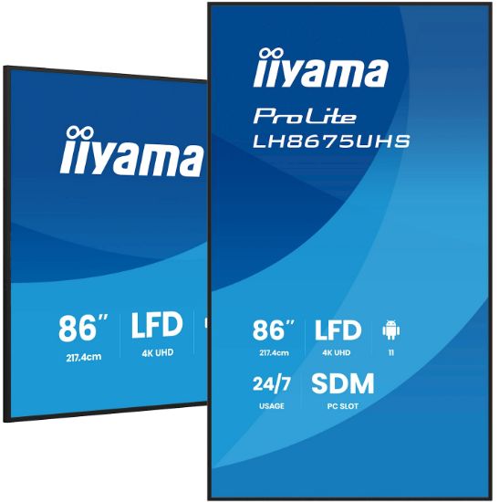 Image de iiyama Écran d'affichage dynamique Écran plat de signalisation numérique 2,17 m (85.6") LCD Wifi 500 cd/m² 4K Ultra HD Noir Intégré dans le processeur Android 11 24/7 (LH8675UHS-B2AG)