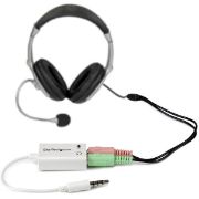 Image de StarTech.com Adaptateur pour casque avec prises pour écouteur et microphone séparées - Mini-Jack 3,5mm 1x (M) 2x (F) - Blanc (MUYHSMFFADW)