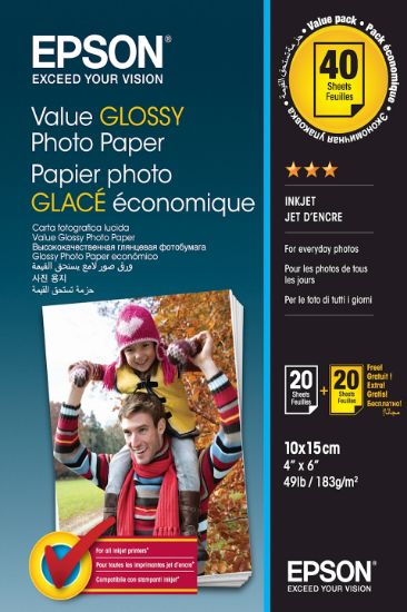 Image de Epson Value Glossy Photo Paper - 10x15cm - 2x 20 Feuilles (BOGOF) (C13S400044)