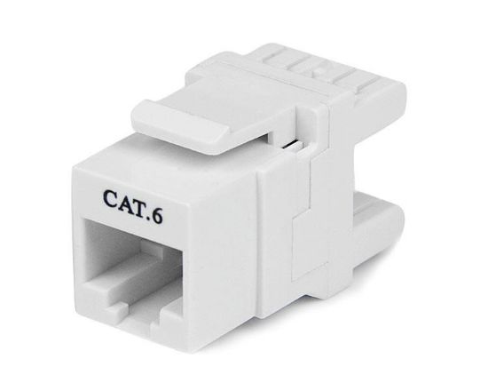 Image de StarTech.com Jack de type Keystone Cat6 à 180° - Jack mural blanc RJ45 Ethernet Cat6 - Type 110 (C6KEY110SWH)