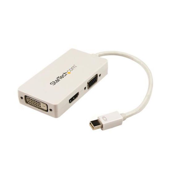 Image de StarTech.com Adaptateur de voyage Mini DisplayPort vers VGA / DVI / HDMI - Convertisseur vidéo 3-en-1 - Blanc (MDP2VGDVHDW)