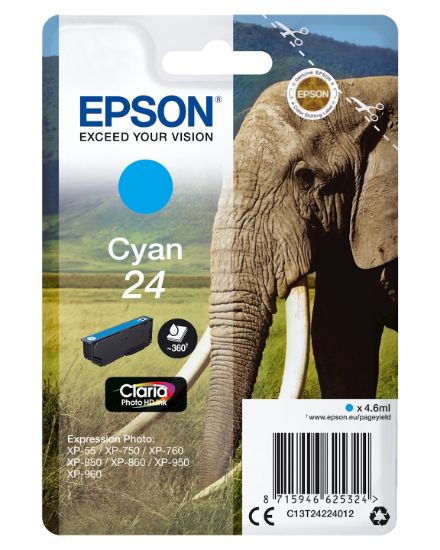 Image de Epson Elephant Cartouche "Eléphant" - Encre Claria Photo HD C (C13T24224012)