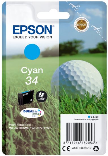 Image de Epson Golf ball Singlepack Cyan 34 DURABrite Ultra Ink (C13T34624010)
