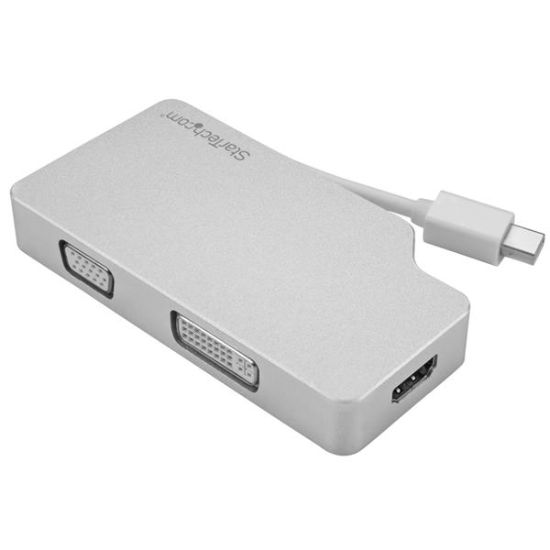 Image de StarTech.com Adaptateur de voyage audio/vidéo 3 en 1 - Mini DisplayPort vers VGA, DVI ou HDMI - 4K - Aluminium (MDPVGDVHD4K)