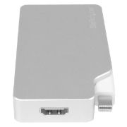 Image de StarTech.com Adaptateur de voyage audio/vidéo 3 en 1 - Mini DisplayPort vers VGA, DVI ou HDMI - 4K - Aluminium (MDPVGDVHD4K)