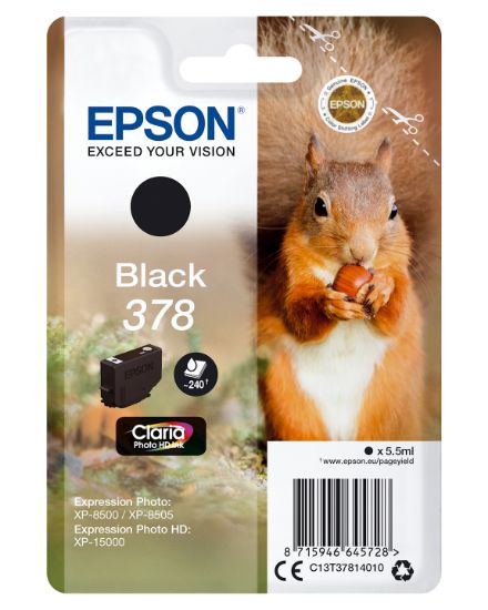 Image de Epson Squirrel Singlepack Black 378 Claria Photo HD Ink (C13T37814010)