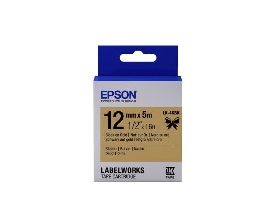 Image de Epson Ruban satin pour étiqueteuse LK-4KBK Noir/Or 12 mm (5 m) (C53S654001)