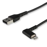 Image de StarTech.com Câble USB-A vers Lightning Noir Robuste 1m Coudé à 90° - Câble de Charge/Synchronisation USB Type A vers Lightning en Fibre Aramide Robuste et Résistante - Cert ... (RUSBLTMM1MBR)