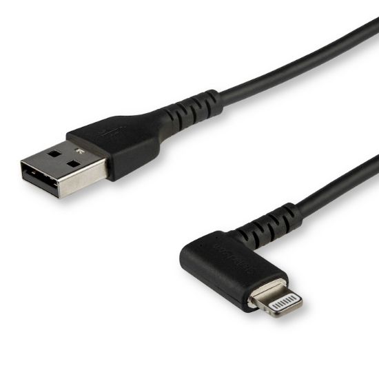 Image de StarTech.com Câble USB-A vers Lightning Noir Robuste 1m Coudé à 90° - Câble de Charge/Synchronisation USB Type A vers Lightning en Fibre Aramide Robuste et Résistante - Cert ... (RUSBLTMM1MBR)
