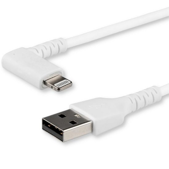 Image de StarTech.com Câble USB-A vers Lightning Blanc Robuste 1m Coudé à 90° - Câble de Charge/Synchronisation USB Type A vers Lightning en Fibre Aramide Robuste et Résistante - Cer ... (RUSBLTMM1MWR)