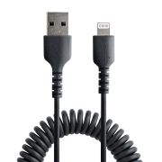 Image de StarTech.com Câble USB vers Lightning de 50cm - Certifié Mfi - Adaptateur USB Lightning Noir, Gaine durable en TPE - Cordon Chargeur Iphone/Lightning Spiralé en Fibre Aram ... (RUSB2ALT50CMBC)