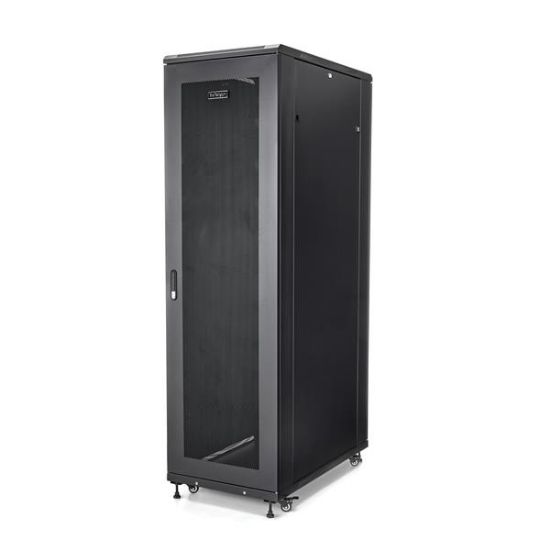 Image de StarTech.com Rack Serveur 42U à 4 Montants, Rack de Données 19" pour Ordinateur / AV / Équipement IT, Rack Serveur avec Roulettes, Armoire Réseau Industrielle Pleine Taille (RK4236BKB)