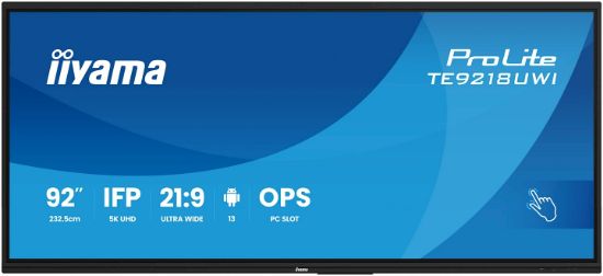 Image de iiyama Écran d'affichage dynamique En forme de kiosk 2,32 m (91.5") LED Wifi 500 cd/m² 5K Ultra HD Noir Écran tactile Intégré dans le processeur Android 16/7 (TE9218UWI-B1AG)