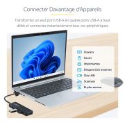 Image de StarTech.com Hub USB-A 4 Ports, 5Gbps, Alimenté par Bus, Mini Hub USB de Voyage, Splitter USB 3.0 Multiport, Hub USB Portable, Protection Contre les Surintensités (OCP) (H5A4A-USB-HUB)