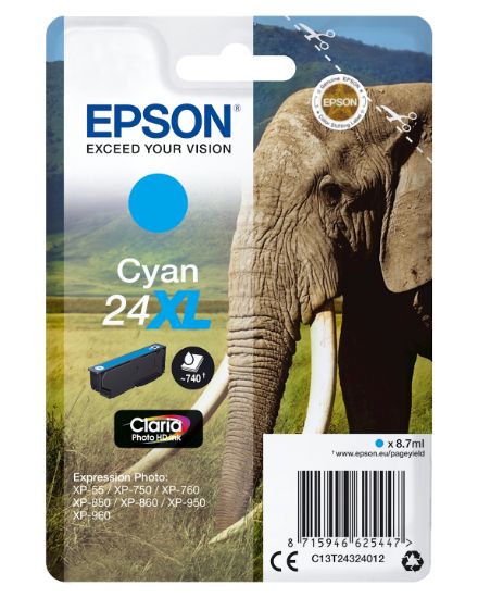 Image de Epson Elephant Cartouche "Eléphant" - Encre Claria Photo HD C (XL) (C13T24324012)