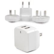 Image de StarTech.com Chargeur mural USB à 2 ports - Haute puissance 17W / 3,4A - Chargeur de voyage international - Blanc (USB2PACWH)