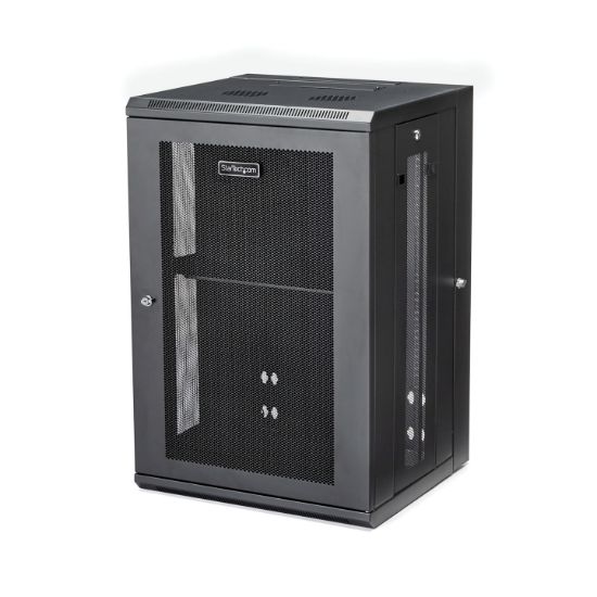 Image de StarTech.com Armoire Réseau Murale à 4 Montants 18U avec Étagère 1U, Armoire Serveur Murale 19" à Charnières pour Équipement IT/AV/Électronique/Ordinateur, Armoire Rack Venti ... (RK1820WALHM)