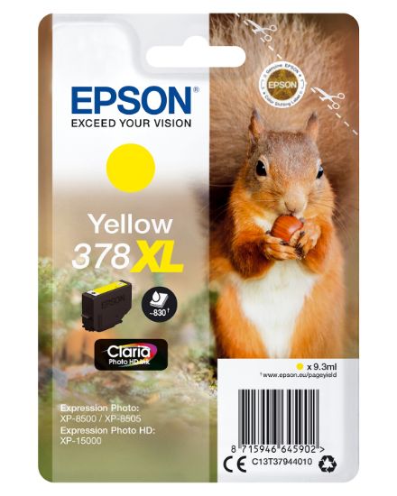 Image de Epson Squirrel Singlepack Yellow 378XL Claria Photo HD Ink (C13T37944010)