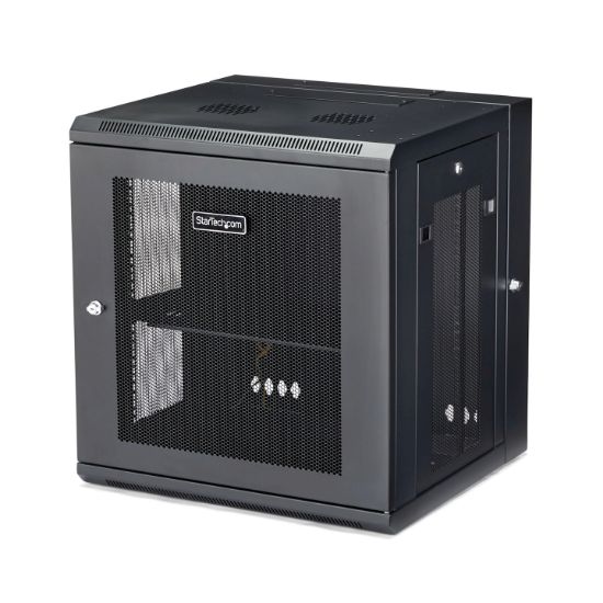 Image de StarTech.com Armoire Réseau Murale à 4 Montants 12U avec Étagère 1U, Armoire Serveur Murale 19" à Charnières pour Équipement IT/AV/Électronique/Ordinateur, Armoire Rack Ventilé ... (RK12WALHM)