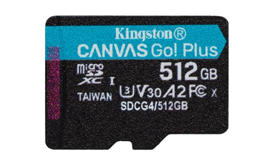 Image de Kingston Technology Carte microSDXC Canvas Go Plus Gen4 200R A2 U3 de 512 Go, pack unique sans ADP (SDCG4/512GBSP)
